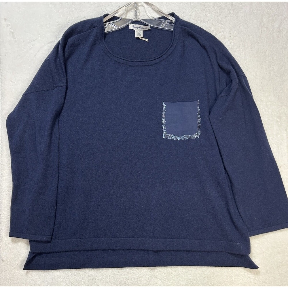 Tommy Bahama Womens Size XL Blue Serena Sequin Wool Cashmere Pullover Sweater